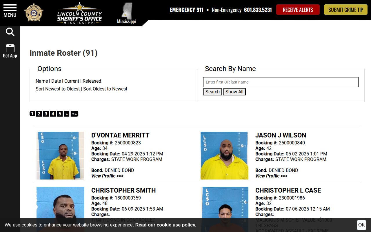 Brookhaven Police Department release lookup through Lincoln County roster controls