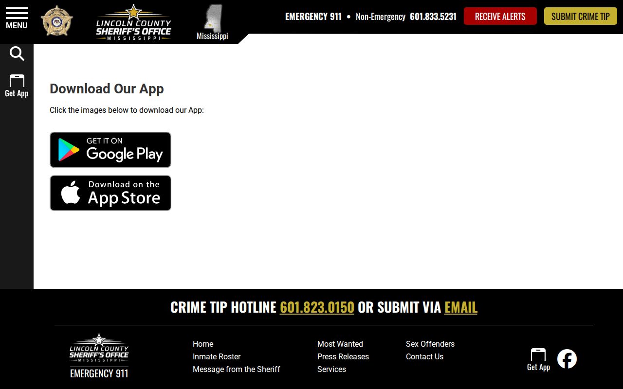 Lincoln County release mugshot channel on the official sheriff app page