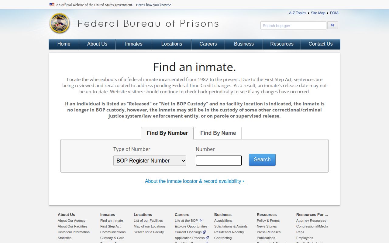 Federal BOP locator for a Lincoln County released inmate search