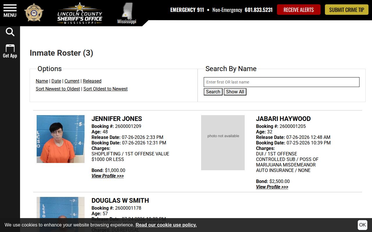 Official Lincoln County released inmates 48-hour cards and release times